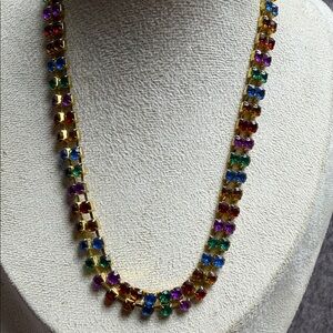 Gold-Tone Multicolor Crystal Station Necklace - Women Jewelry